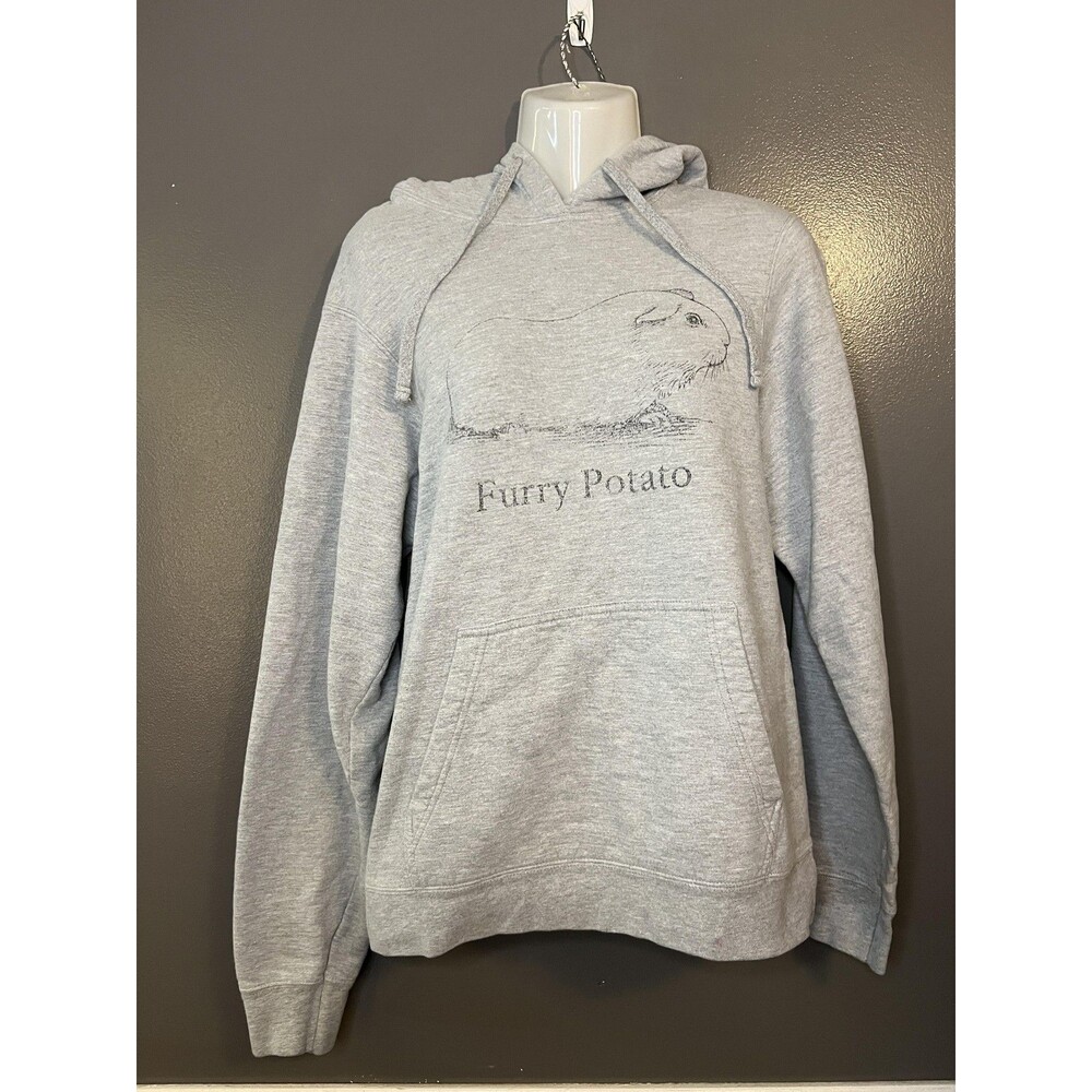 Furry Potato Hoodie Mens Small Heather Gray Guinea Pig Pullover Sweatshirt Warm